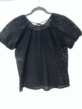 J.Crew Black Eyelet Puff Sleeve Top W/  Tie Back Size Med Shapermint Black Cami